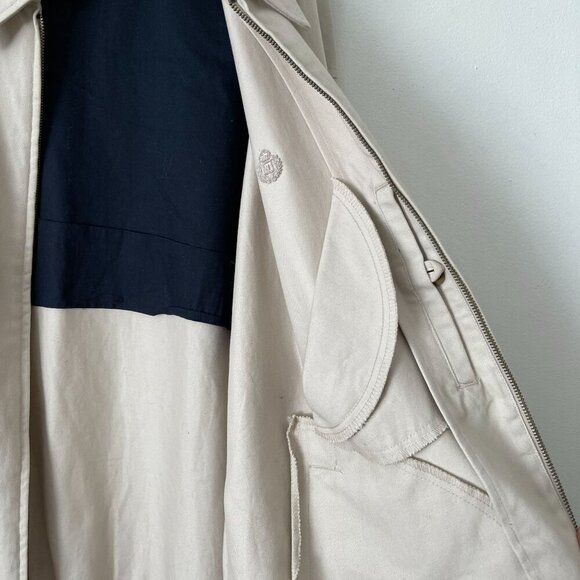 Chaps XL Beige Zip Up Bomber Field Utility Jacket Collar Embroidered Crest Logo - Picture 8 of 8